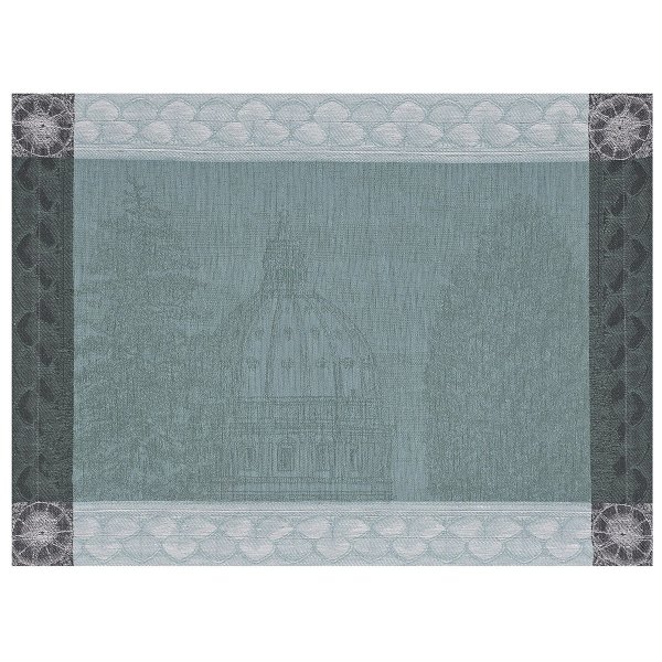 Tischsets (2x Set) von Le Jacquard Français; Modell Symphonie Baroque Fumee in Grundfarbe blau aus Leinen; Größe 38x54 cm rechteckig; Motiv Orte und Städte; Muster jacquard-gewebt