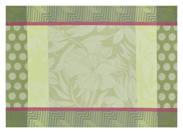 Placemats (2x Set) from Le Jacquard Français; Model Nature Urbaine Gazon; main colour green in cotton; Size 36x50 cm rectangular; Motif Flowers and plants; Pattern jacquard woven