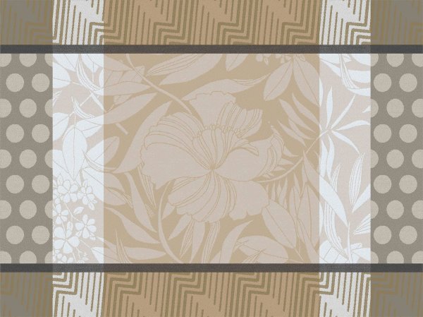 Beschichtete Tischsets (2x Set) von Le Jacquard Français; Modell Nature Urbaine Chene in Grundfarbe natur aus Baumwolle; Größe 36x50 cm rechteckig; Motiv Blumen und Pflanzen; Muster jacquard-gewebt