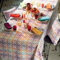 Tablecloth from Garnier-Thiebaut; Model Mille Paves Flamboyant; main colour multicolored in cotton; Size Ø 155 cm round; Motif ; Pattern jacquard woven