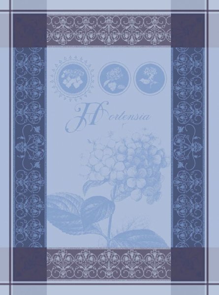 Canovaccio de Garnier-Thiebaut; Modelo Hortensia Bleu; Colore principale blu en cotone; Taglia 56x77 cm rettangolare; Motivo Estate in tessuto jacquard