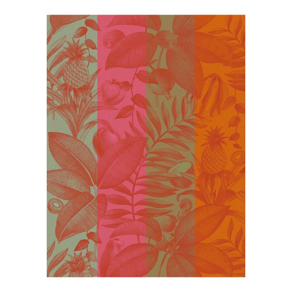 Paño de cocina de Le Jacquard Français; Modelo Fruits Exotiques Passion; Color principal rojo en algodón; Tamaño 60x80 cm rectangular; Motivo Verano en tejido jacquard