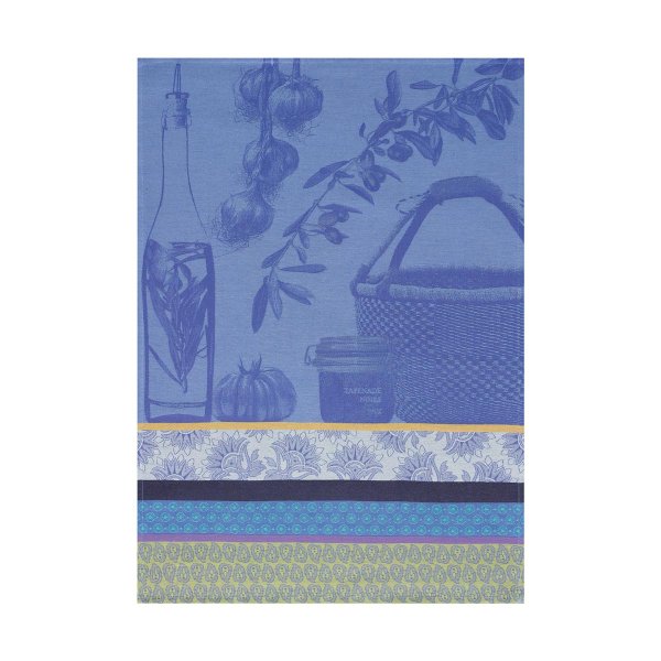 Tea towel from Le Jacquard Français; Model Saveurs De Provence Bleulavande; main colour blue in cotton; Size 60x80 cm rectangular; Motif Summer; Pattern jacquard woven