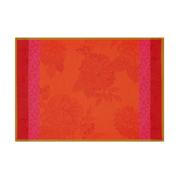 Sets de table (2xSet) de Le Jacquard Français; Model Parfums De Bagatelle Capucine; Couleur principale orange en coton; Taille 38x54 cm rectangulaire; Motif Fleurs et plantes, Été tissé jacquard