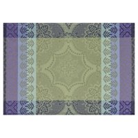 Coated placemats (2x Set) from Le Jacquard Français; Model Bastide Olive; main colour green in cotton; Size 38x52 cm rectangular; Motif graphic patterns; Pattern jacquard woven