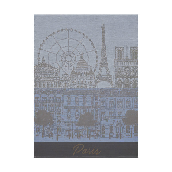 Tea towel from Le Jacquard Français; Model Paris Panorama Ciel; main colour grey in cotton; Size 60x80 cm rectangular; Motif Places and cities; Pattern jacquard woven