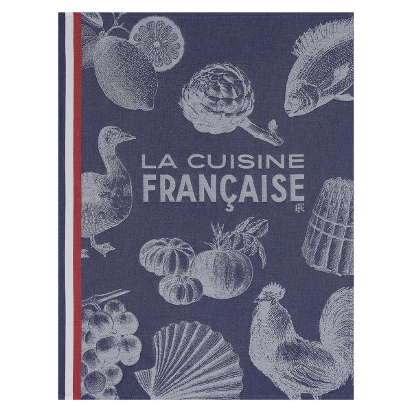 Canovaccio de Le Jacquard Français; Modelo Gastronomie Bleu; Colore principale blu en cotone; Taglia 60x80 cm rettangolare; Motivo Cibo e bevande in tessuto jacquard