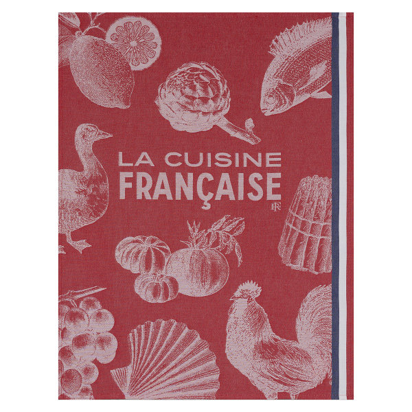 Geschirrtuch von Le Jacquard Français; Modell Gastronomie Rouge in Grundfarbe rot aus Baumwolle; Größe 60x80 cm rechteckig; Motiv Essen und Trinken; Muster jacquard-gewebt