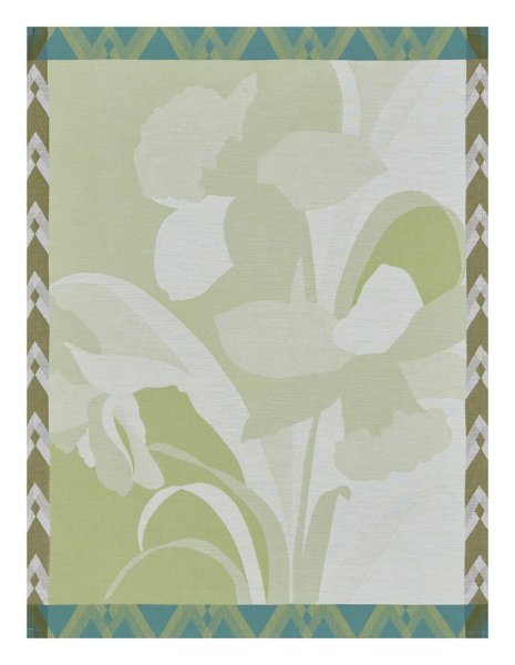 Canovaccio de Le Jacquard Français; Modelo La Vie en Vosges Jonquille; Colore principale verde en cotone; Taglia 60x80 cm rettangolare; Motivo Primavera in tessuto jacquard