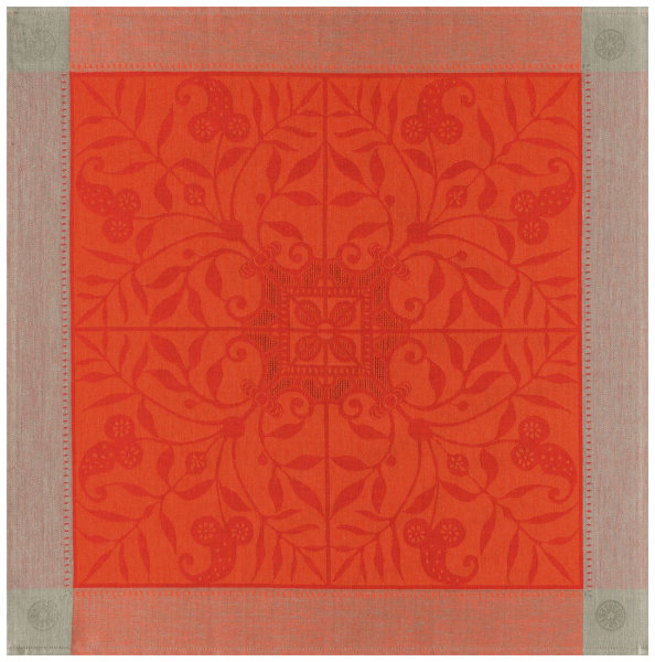 Serviettes de table (4x Set) de Le Jacquard Français; Model Venezia Cornaline; Couleur principale rouge en lin; Taille 58x58 cm carré; Motif dessins graphiques, Occasions festives tissé jacquard