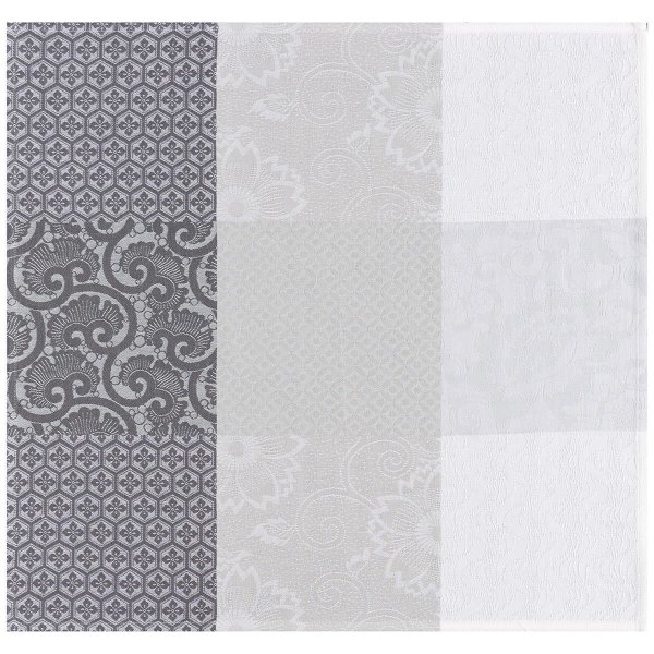 Serviettes de table (4x Set) de Le Jacquard Français; Model Fleurs De Kyoto Brume; Couleur principale gris en coton; Taille 58x58 cm carré; Motif dessins graphiques tissé jacquard