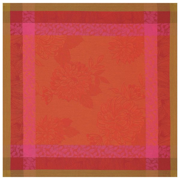 Serviettes de table (4x Set) de Le Jacquard Français; Model Parfums De Bagatelle Capucine; Couleur principale orange en coton; Taille 58x58 cm carré; Motif Fleurs et plantes tissé jacquard