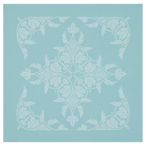 Serviettes de table (4x Set) de Le Jacquard Français; Model Syracuse Aqua; Couleur principale bleu en coton; Taille 58x58 cm carré; Motif Printemps tissé jacquard