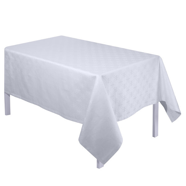 Tablecloth from Le Jacquard Français; Model Anneaux Blanc; main colour white in cotton; Size 170x250 cm rectangular; Motif graphic patterns, festive occasions; Pattern jacquard woven