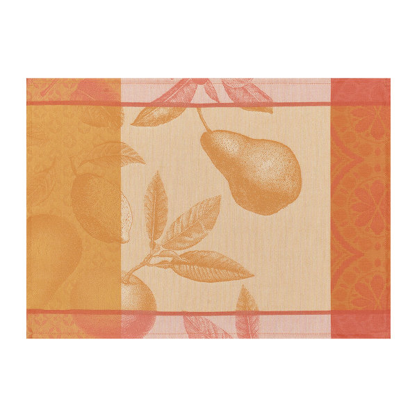 Beschichtete Tischsets (2x Set) von Le Jacquard Français; Modell Arriere-Pays Melon in Grundfarbe orange aus Baumwolle; Größe 36x50 cm rechteckig; Motiv Sommer; Muster jacquard-gewebt