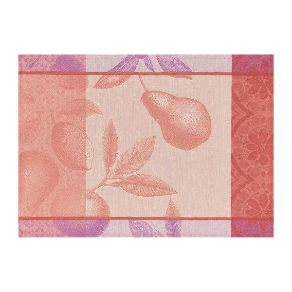 Coated placemats (2x Set) from Le Jacquard Français; Model Arriere-Pays Peche; main colour pink in cotton; Size 36x50 cm rectangular; Motif Summer; Pattern jacquard woven