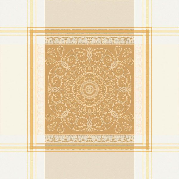 Napkins (4x Set) from Garnier-Thiebaut; Model Galerie Royale Reflets d´or; main colour gold in cotton; Size 54x54 cm Square; Motif Christmas, festive occasions; Pattern jacquard woven