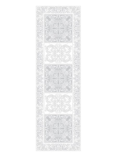 Chemin de table de Garnier-Thiebaut; Model Alexandrine Neige; Couleur principale blanc en coton; Taille 54x149 cm rectangulaire; Motif Occasions festives tissé jacquard