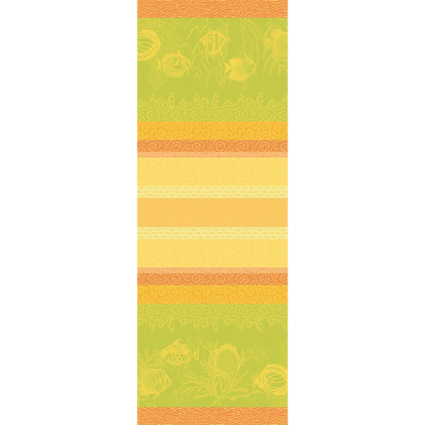 Chemin de table de Garnier-Thiebaut; Model Mille Riviera Provence; Couleur principale jaune en coton; Taille 55x155 cm rectangulaire; Motif  tissé jacquard