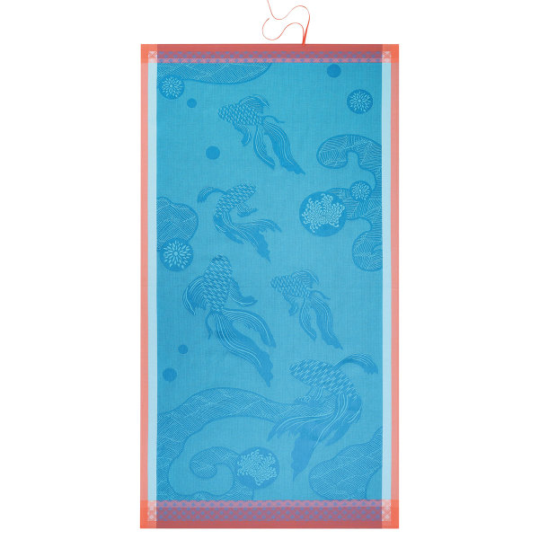 Drap de plage de Le Jacquard Français; Model Oceanique Atoll; Couleur principale bleu en coton; Taille 100x200 cm rectangulaire; Motif Été, Animaux nid dabeilles