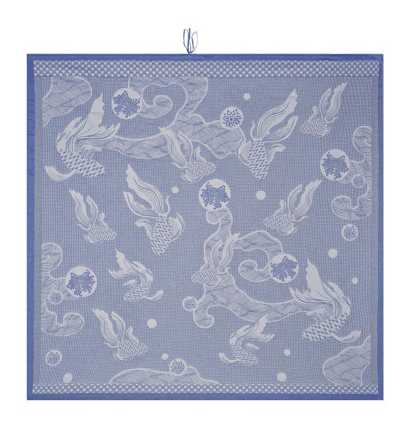 Toalla de playa de Le Jacquard Français; Modelo Oceanique Bleumarine; Color principal azul en algodón; Tamaño 200x200 cm cuadrado; Motivo Verano, Animales nido de abejas