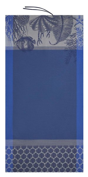 Strandtuch von Le Jacquard Français; Modell Recifs Azur in Grundfarbe blau aus Baumwolle; Größe 100x200 cm rechteckig; Motiv Sommer, Tiere; Muster Waffelpiqué