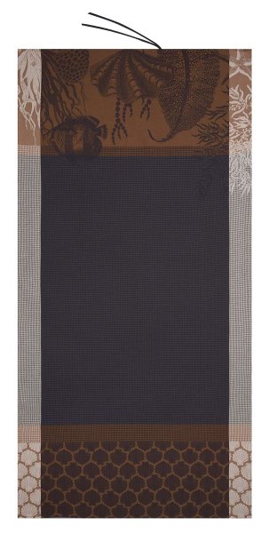 Strandtuch von Le Jacquard Français; Modell Recifs Encre in Grundfarbe braun aus Baumwolle; Größe 100x200 cm rechteckig; Motiv Sommer, Tiere; Muster Waffelpiqué