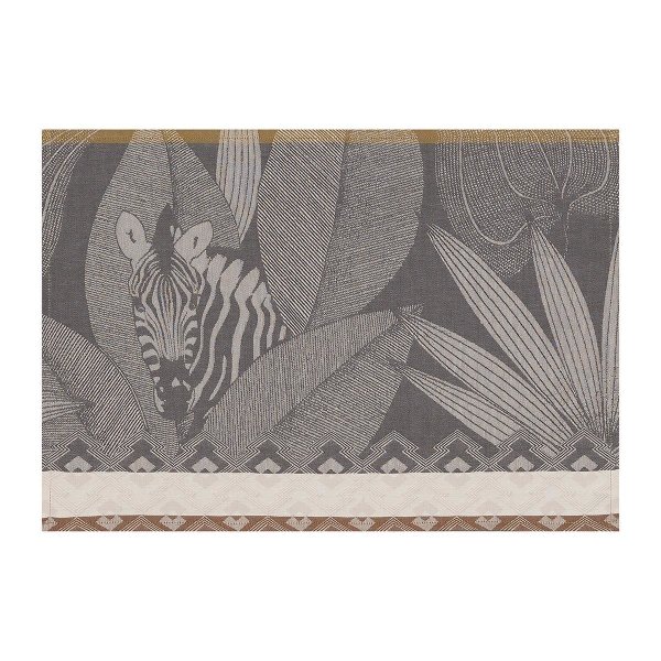 Sets de table (2xSet) de Le Jacquard Français; Model Nature Sauvage Elephant; Couleur principale gris en coton; Taille 36x50 cm rectangulaire; Motif Fleurs et plantes, Animaux tissé jacquard