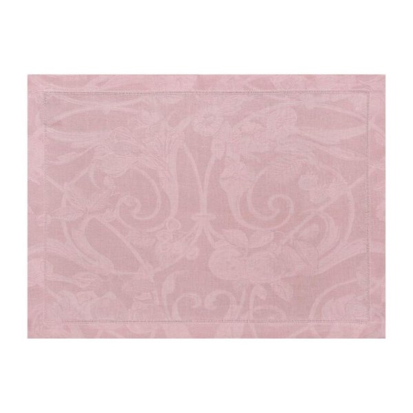 Tischsets (2x Set) von Le Jacquard Français; Modell Tivoli Rosepoudre in Grundfarbe rosa aus Leinen; Größe 38x50 cm rechteckig; Motiv festliche Anlässe; Muster jacquard-gewebt