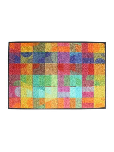 Doormat from Garnier-Thiebaut; Model Geo Multicolore; main colour multicolored in Polyamide; Size 50x75 cm rectangular; Motif graphic patterns; Pattern printed