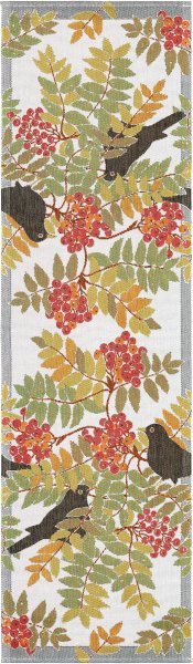 Chemin de table de Ekelund; Model Koltrast ; Couleur principale multicolore en coton; Taille 35x120 cm rectangulaire; Motif Automne, Animaux Pixel tissé (6 couleurs)