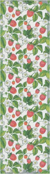 Table runner from Ekelund; Model Jordgubbar ; main colour multicolored in cotton; Size 35x120 cm rectangular; Motif Fruit and vegetable, Summer; Pattern Pixel-wowen (6 colours)