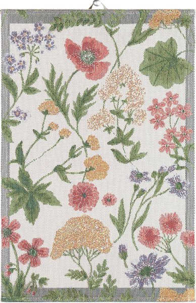 Towel from Ekelund; Model Ängsdröm ; main colour multicolored in cotton; Size 40x60 cm rectangular; Motif Flowers and plants, Summer; Pattern Pixel-wowen (6 colours)