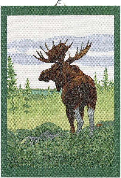 Towel from Ekelund; Model Moose ; main colour multicolored in cotton; Size 35x50 cm rectangular; Motif Animals; Pattern Pixel-wowen (6 colours)