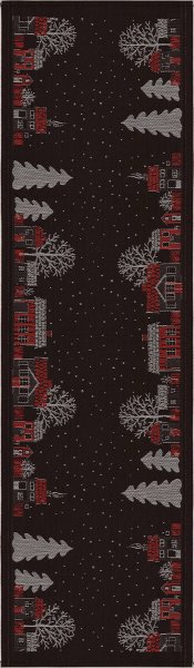 Table runner from Ekelund; Model Julstad ; main colour black in cotton; Size 35x120 cm rectangular; Motif Christmas; Pattern woven