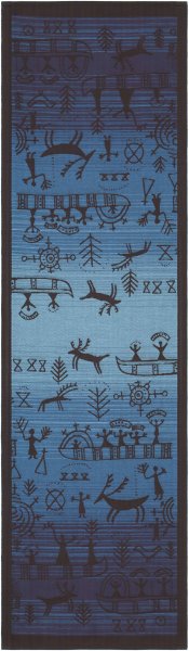 Camino de mesa de Ekelund; Modelo Österled 910; Color principal azul en algodón; Tamaño 35x120 cm rectangular; Motivo Animales tejido