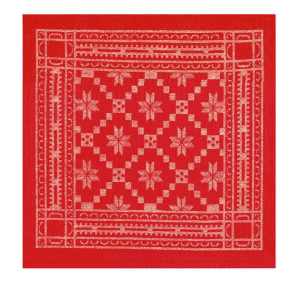 Napkin from Ekelund; Model Åttebladrose 330; main colour red in Cotton-linen mix; Size 50x50 cm Square; Motif graphic patterns, Christmas; Pattern woven