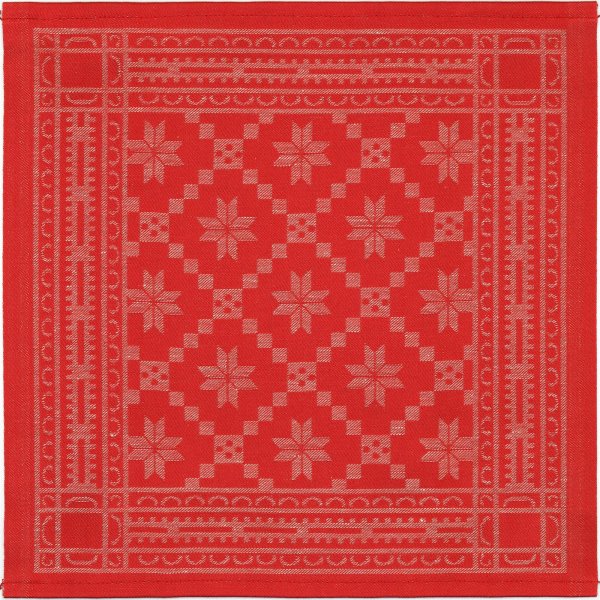 Tovagliolo de Ekelund; Modelo Åttebladrose 330; Colore principale rosso en Misto cotone-lino; Taglia 35x35 cm quadrato; Motivo disegni grafici, Natale tessuto