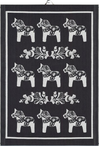 Towel from Ekelund; Model Siljan ; main colour black in cotton; Size 35x50 cm rectangular; Motif Animals; Pattern woven