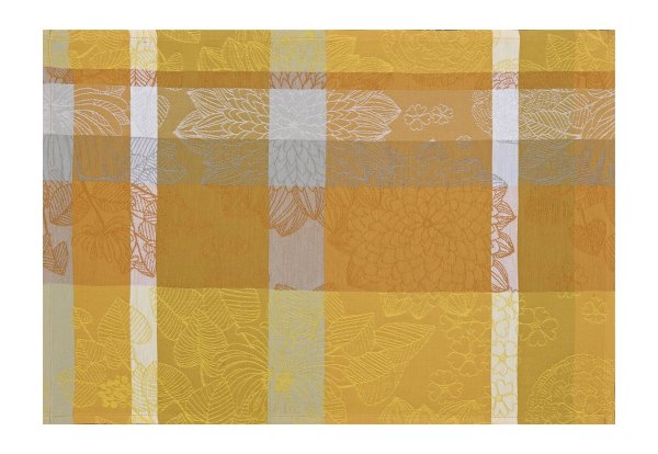 Beschichtete Tischsets (2x Set) von Le Jacquard Français; Modell Marie-Galante Ananas in Grundfarbe gelb aus Baumwolle; Größe 38x52 cm rechteckig; Motiv Blumen und Pflanzen, Sommer; Muster jacquard-gewebt