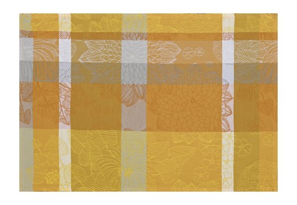 Coated placemats (2x Set) from Le Jacquard Français; Model Marie-Galante Ananas; main colour yellow in cotton; Size 38x52 cm rectangular; Motif Flowers and plants, Summer; Pattern jacquard woven