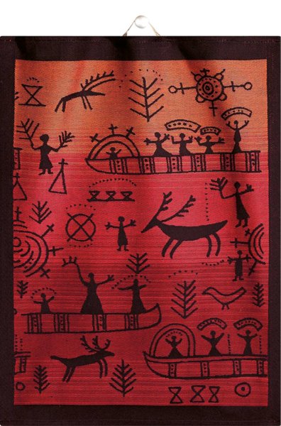 Trapo de cocina de Ekelund; Modelo Österled 930; Color principal rojo en algodón; Tamaño 35x50 cm rectangular; Motivo Animales tejido