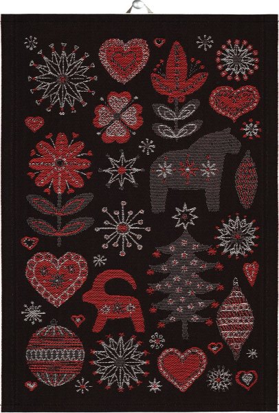 Towel from Ekelund; Model Julnatt 900; main colour black in cotton; Size 48x70 cm rectangular; Motif Christmas; Pattern woven