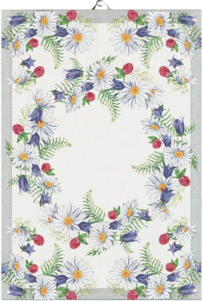 Towel from Ekelund; Model Blomkrans ; main colour multicolored in cotton; Size 35x50 cm rectangular; Motif Flowers and plants, Summer; Pattern Pixel-wowen (6 colours)