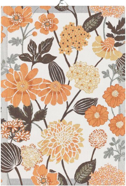 Towel from Ekelund; Model Bodum ; main colour orange in cotton; Size 35x50 cm rectangular; Motif Flowers and plants, Autumn; Pattern Pixel-wowen (6 colours)