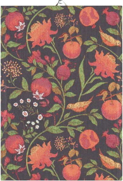 Towel from Ekelund; Model Fruktrik ; main colour orange in cotton; Size 35x50 cm rectangular; Motif Autumn, Fruit and vegetable; Pattern Pixel-wowen (6 colours)