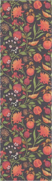 Table runner from Ekelund; Model Fruktrik ; main colour orange in cotton; Size 35x80 cm rectangular; Motif Autumn, Fruit and vegetable; Pattern Pixel-wowen (6 colours)