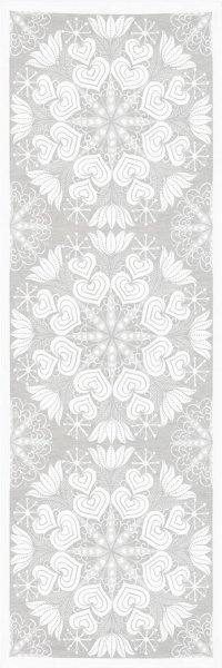 Chemin de table de Ekelund; Model Hjärtbo 091; Couleur principale gris en Mélange coton-lin; Taille 50x150 cm rectangulaire; Motif Amour et amitié, Fête des mères, Noël Tissé