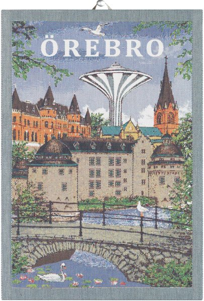 Towel from Ekelund; Model Örebro ; main colour multicolored in cotton; Size 35x50 cm rectangular; Motif Places and cities; Pattern Pixel-wowen (6 colours)