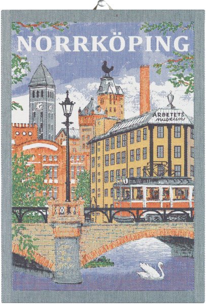 Asciugamano de Ekelund; Modelo Norrköping ; Colore principale multicolore en cotone; Taglia 35x50 cm rettangolare; Motivo Luoghi e città tessuto en pixel (6 colori)